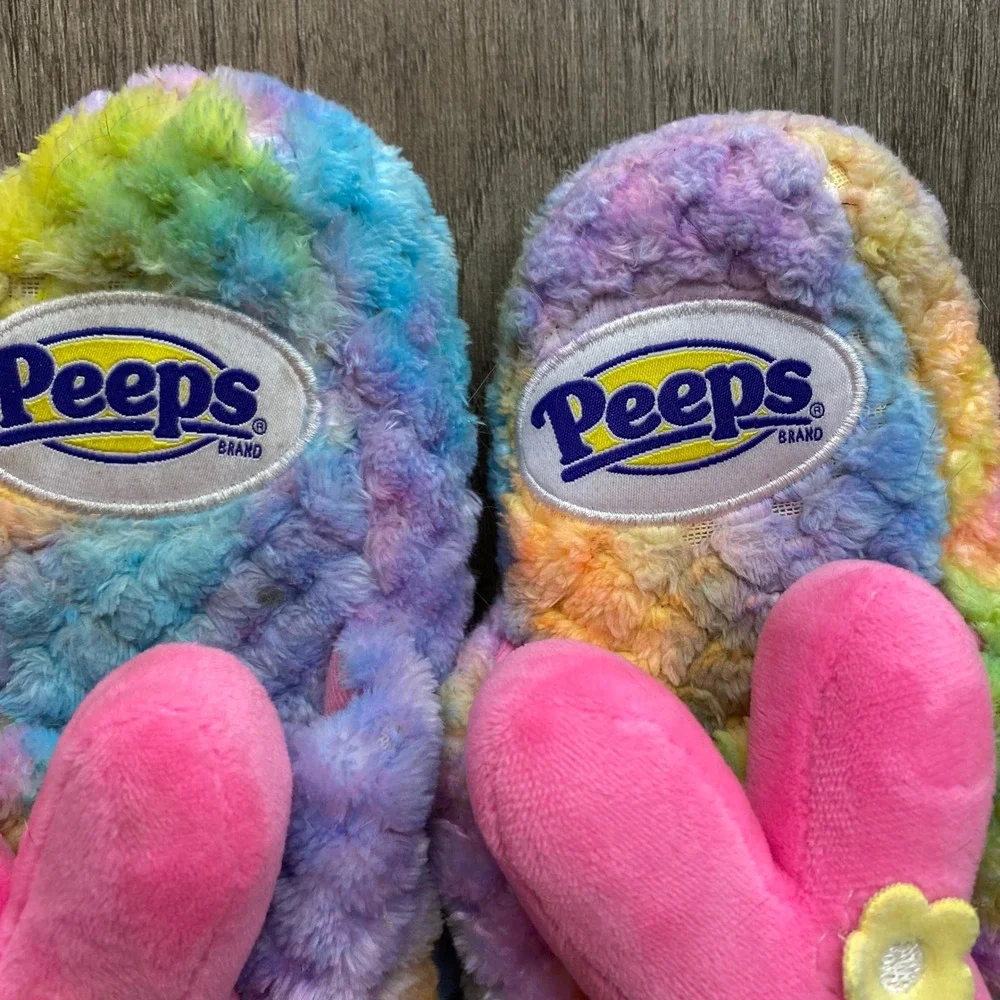 Peeps Kids Rainbow Tie Dye Plush Bunny Slippers Pink‎ Easter Medium 13-1
